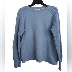 Vince Light Blue 100% Cotton Sweater With Rubbed Sleeves Size Small